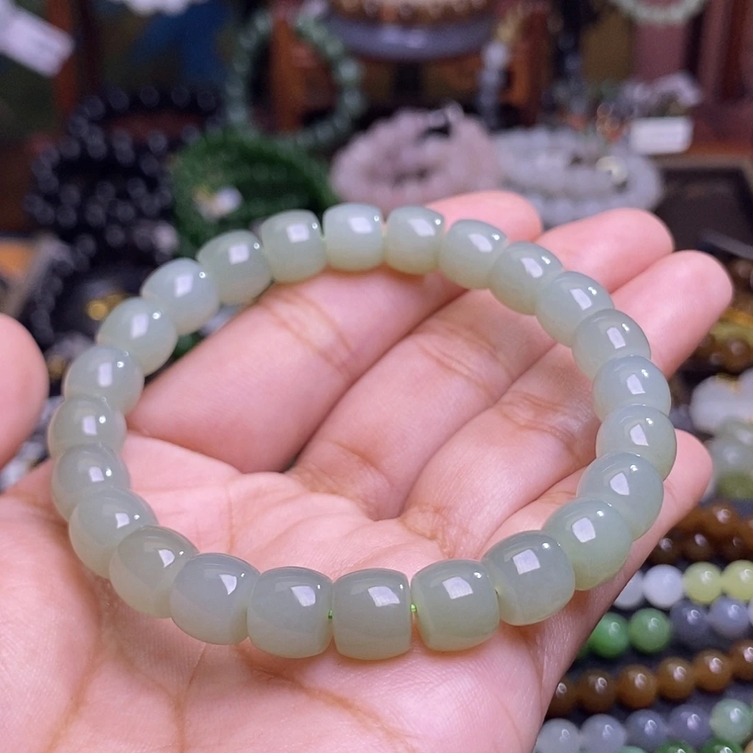 和田玉未镶嵌颈饰且末蓝特细约9mm手串