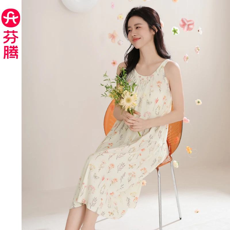 F碎花夏季中长款薄款睡裙长款复古法式显瘦20646