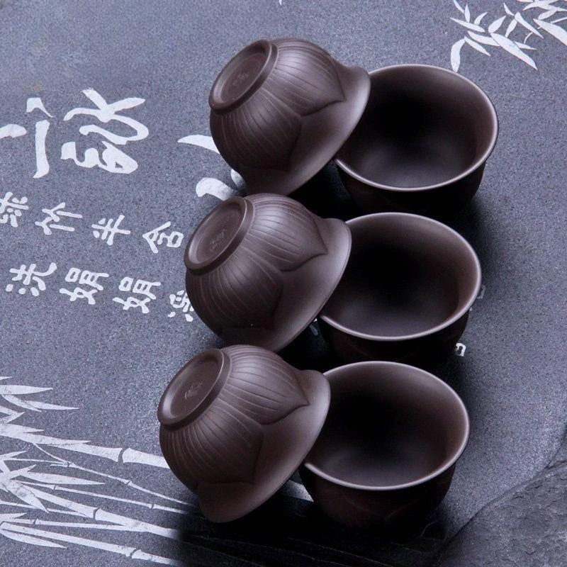 原矿正品紫砂品茗杯子反口杯喝茶杯紫砂复古主人杯茶杯6只装茶碗