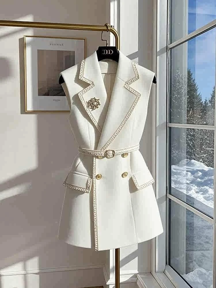 独特漂亮马甲女款2025新款春季小香风内搭叠穿收腰白色西装马夹春