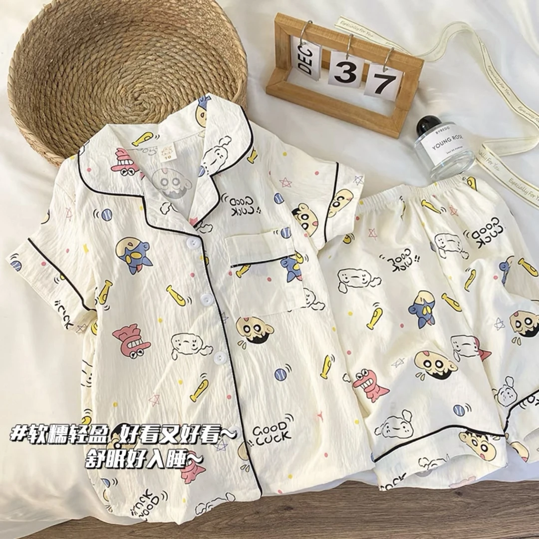 卡通儿童睡衣女短袖短裤女孩2025新款夏季公主蜡笔小新女童家居服