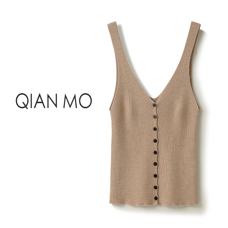 100%全羊毛针织短款女装V领吊带羊毛衫极简风90毛条