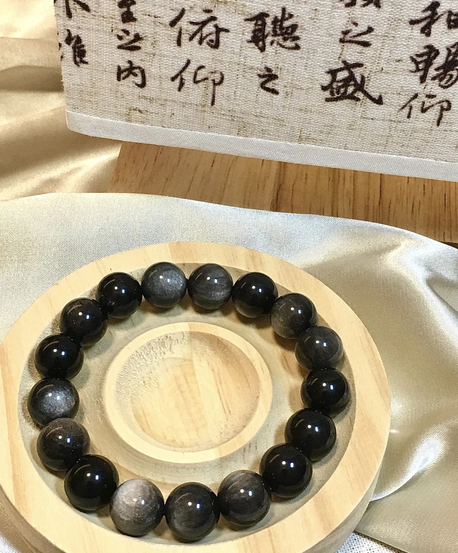 天然银曜石手链男女款黑曜石手串单圈银曜石手链