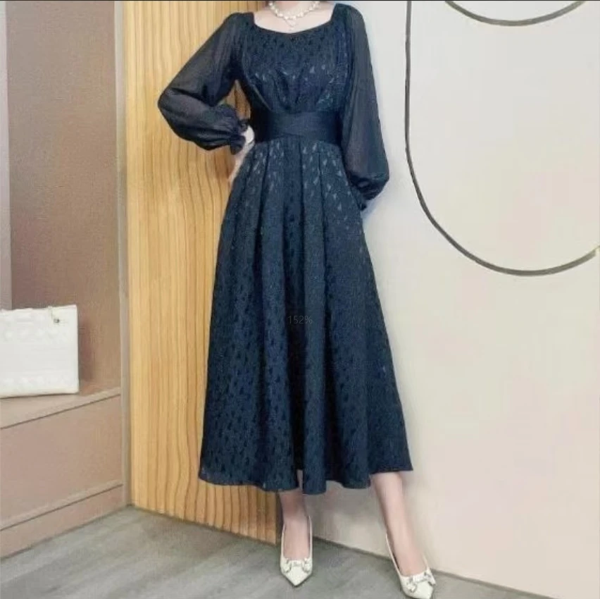 【香舍菲尔】[晖晖]高腰新款气质修身法式收腰显瘦提花连衣裙-82018