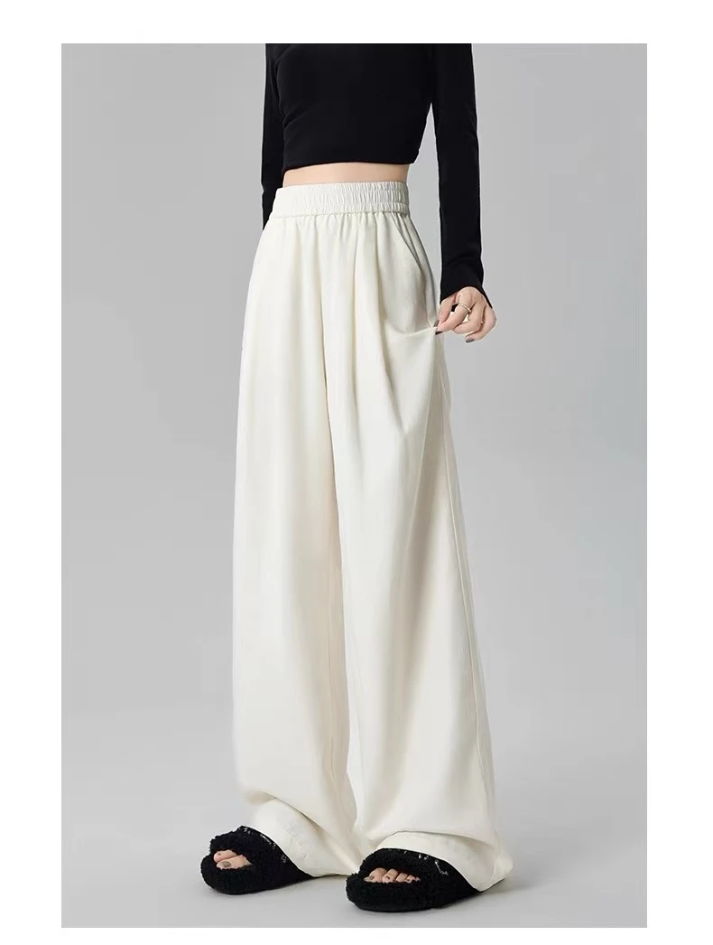 时尚显瘦夏季极简风拼接休闲宽松法式休闲风百搭垂感裤子5255