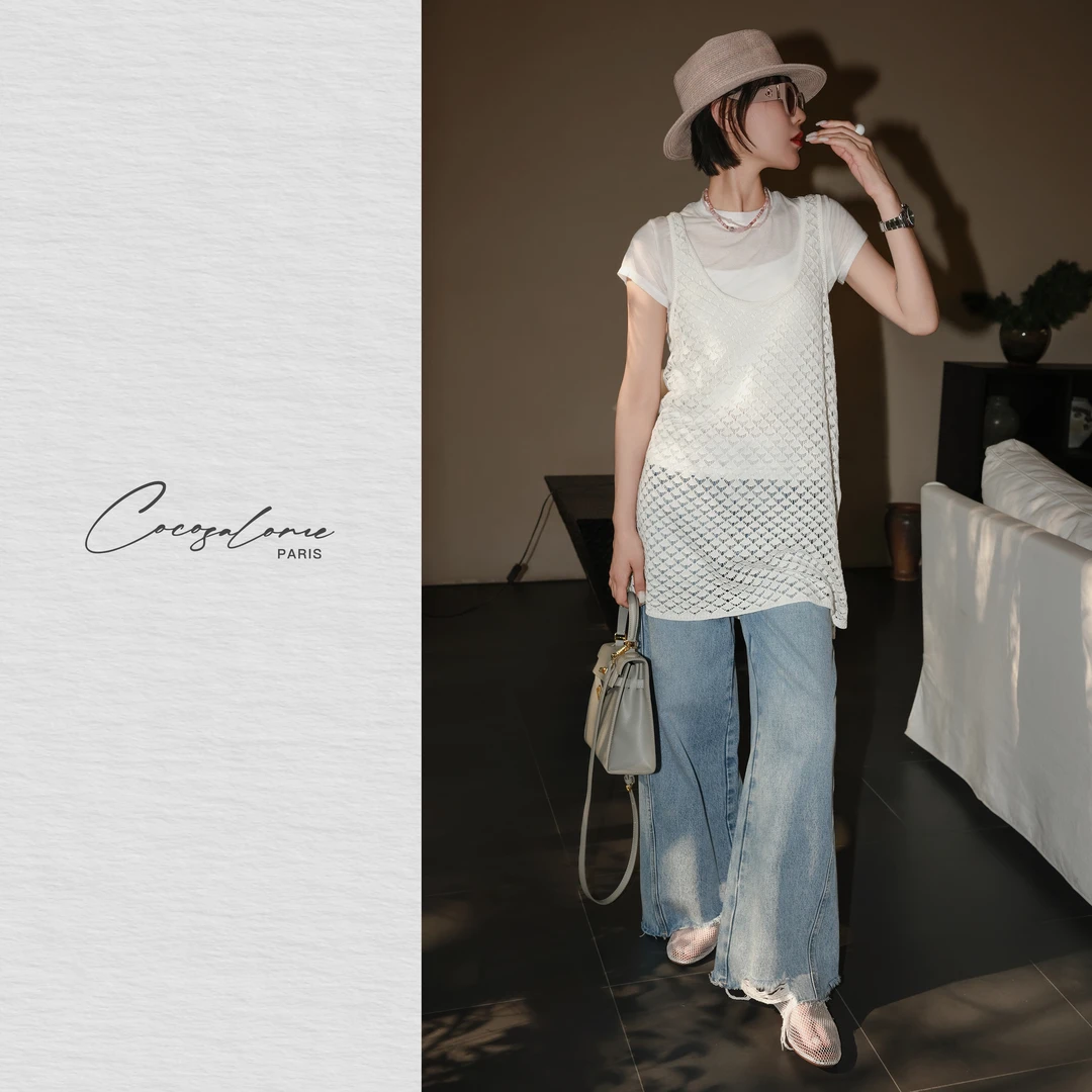 韩彬彬CS"天生凉爽"天生亚麻带子纱立体镂空编织背心1517-(6)