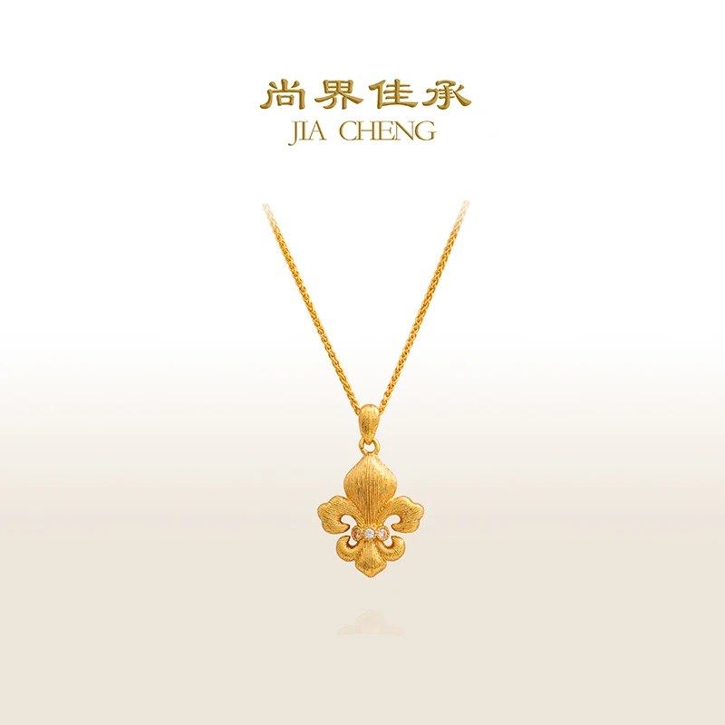 铜合金项链 尚界佳承 拉丝点钻鸢尾花吊坠项链 古法时尚百搭轻奢