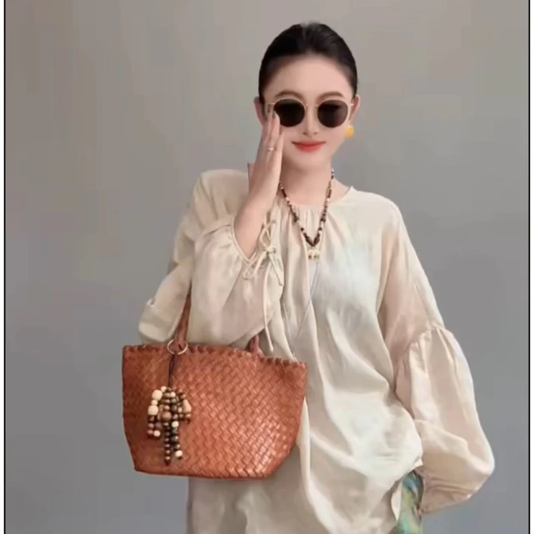 MUZI-998950#复古文艺风灯笼袖长袖设计宽松衬衫上衣