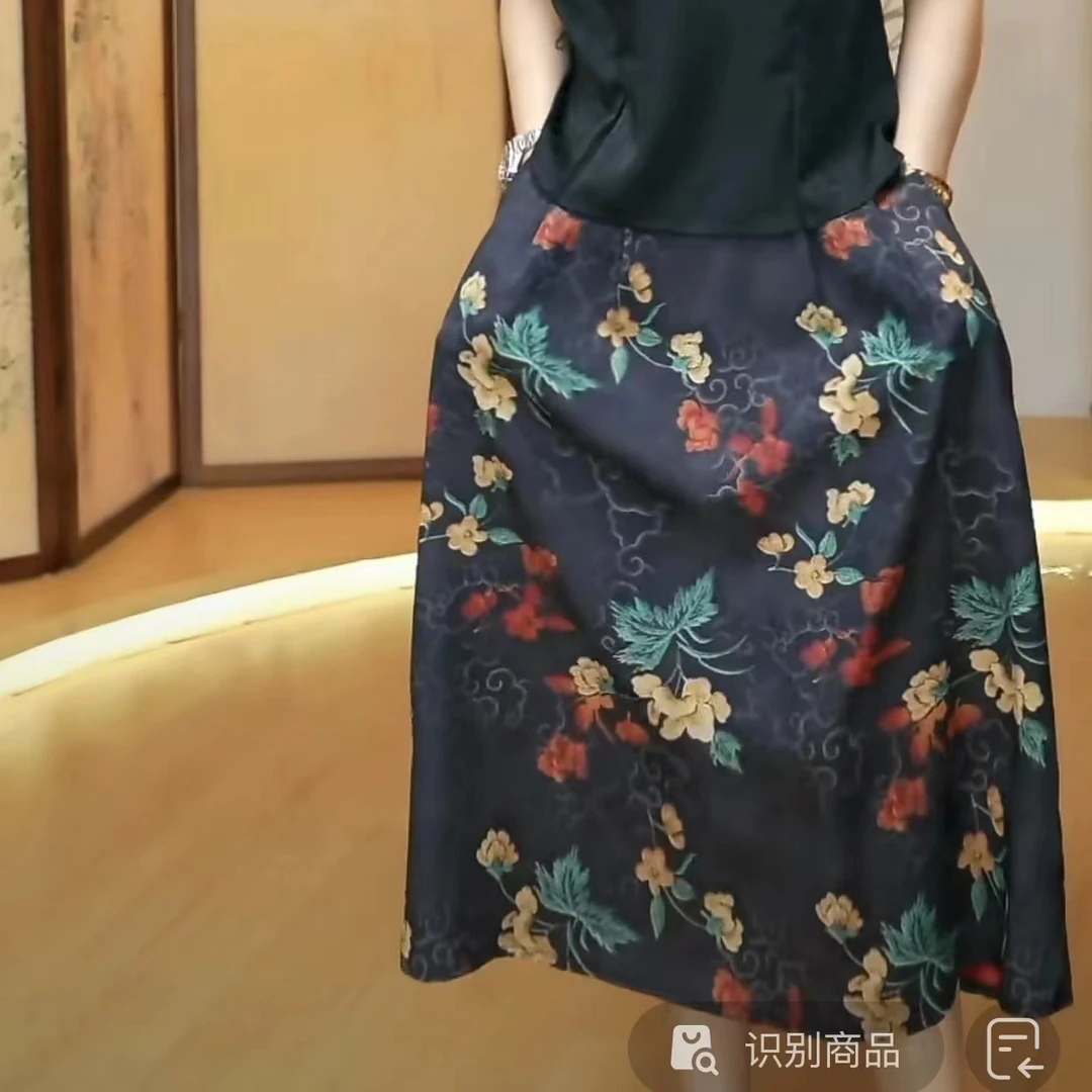 印花松紧腰半身裙