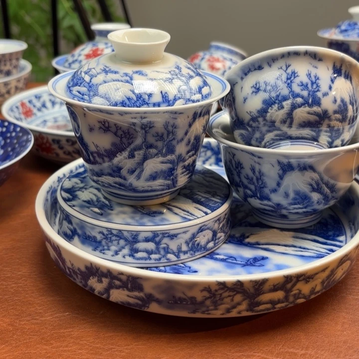@***@盖碗雪景五件套景德镇发货
