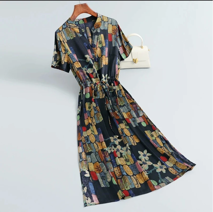 杭州原版正品-2025新款高端龟裂纹花萝国风改良旗袍连衣裙-603