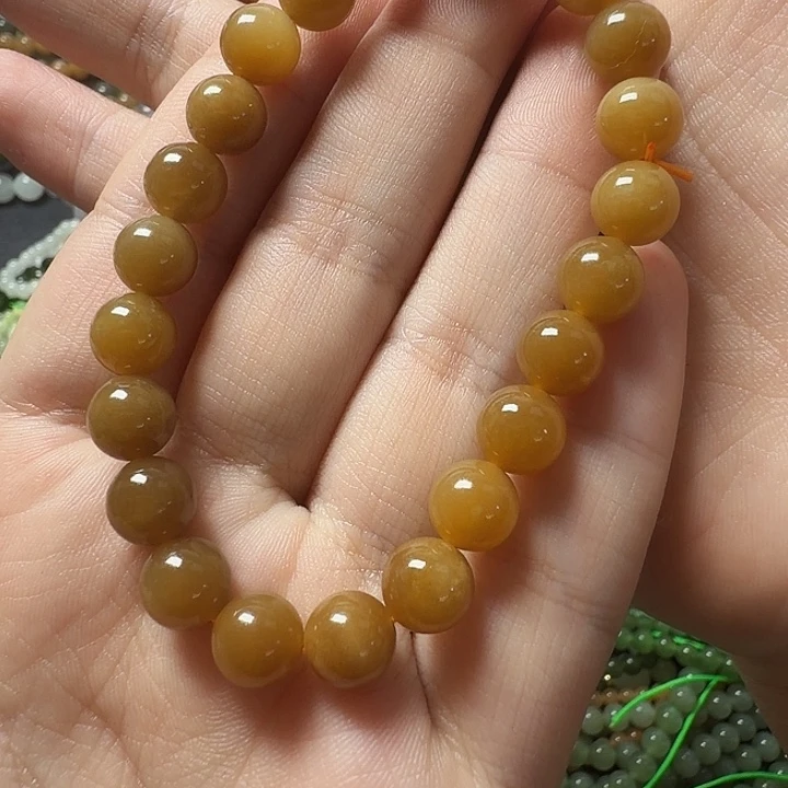 和田玉未镶嵌手链糖孤品大漏8mm金糖