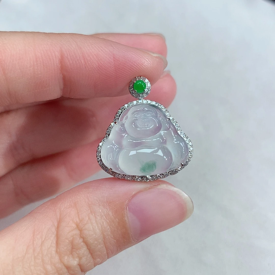 颈饰18K金镶嵌翡翠佛公