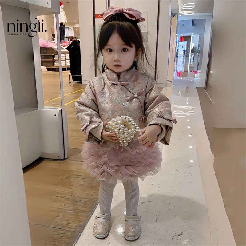 女童新中式旗袍公主裙冬季新款婴幼儿周岁生日礼服女宝宝汉服裙子