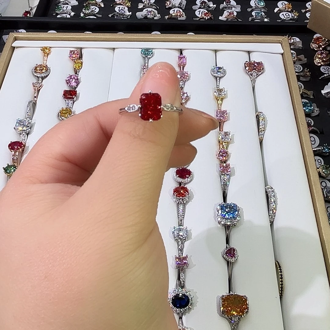 莫桑石非金属SH K白长方红冰花两卡-13