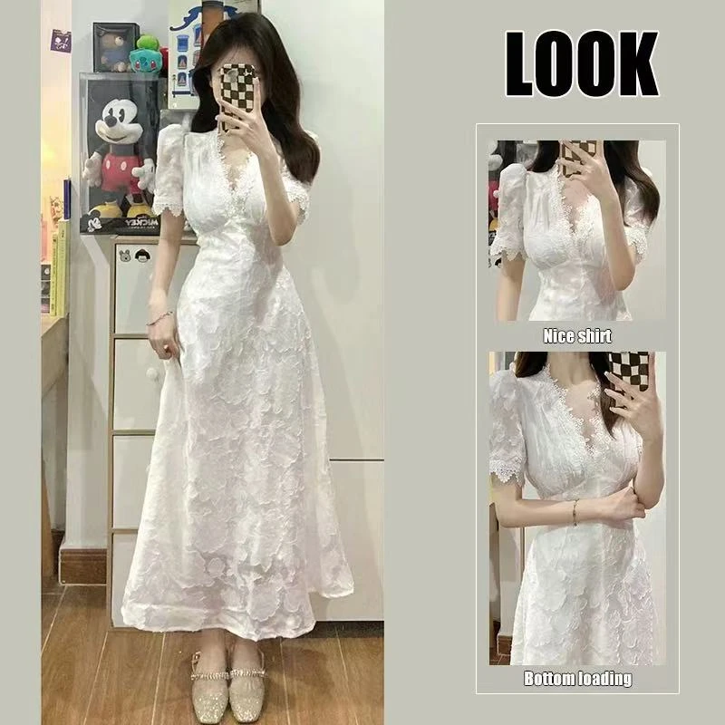 【发发推荐】温柔风白月光v领收腰连衣裙8050