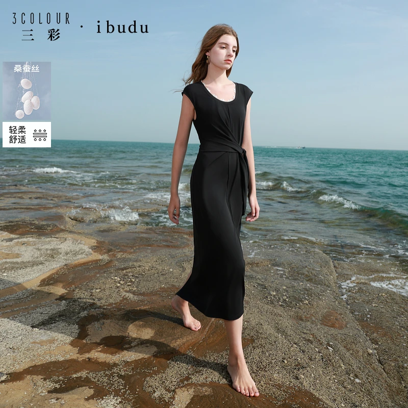 【茉茉】0328三彩2025夏季新款解构小黑裙不对称绑带A字裙花dbq