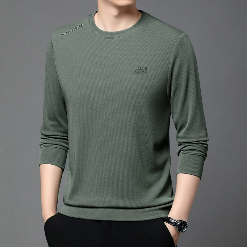 男士休闲圆领卫衣春秋季时尚百搭上衣男中年长袖T恤男