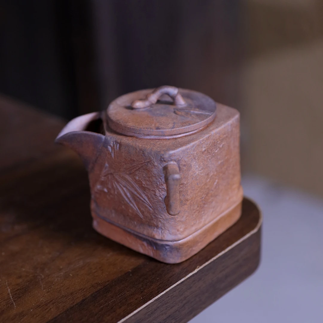 【老岩泥】粗陶闻竹圆方壶.1334.BL.粗陶老岩泥中式茶壶泡茶器.BL