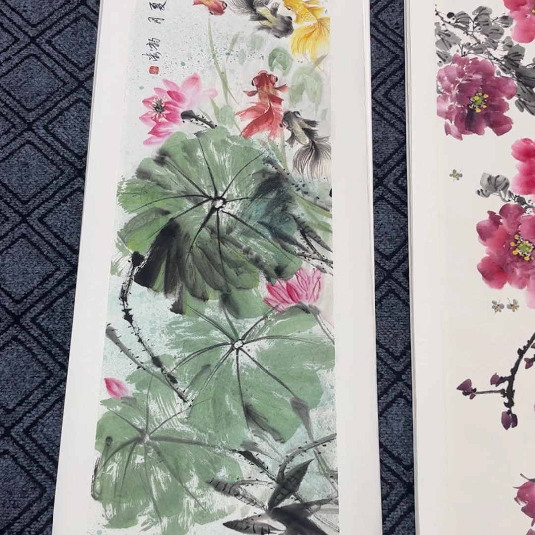 梵***思国画龚韵涛老师四尺对开花鸟琪