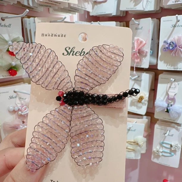 A135-X粉水晶蜻蜓压夹【满15包邮发货】可爱仙女儿童发饰