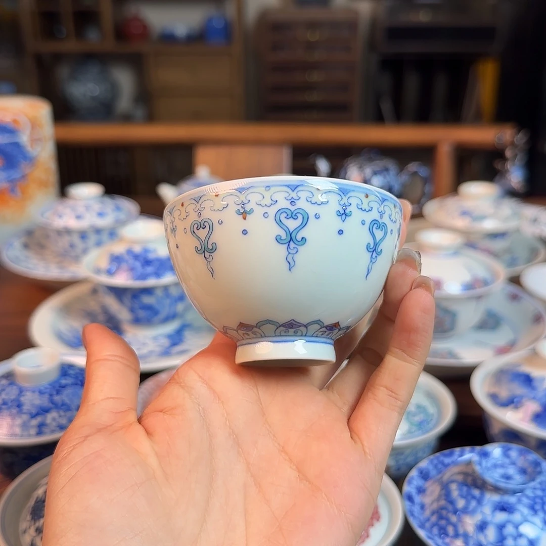 斗彩见山烧名窑口鸡心杯