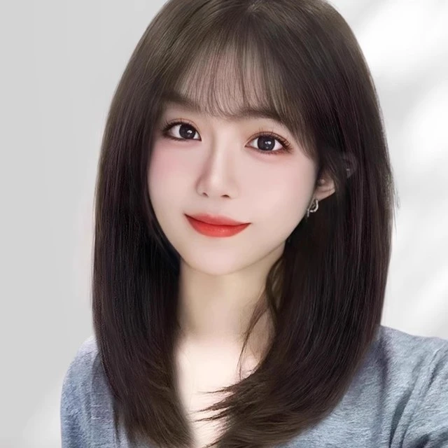 英琪假发女中长发偏分锁骨发头套减龄初恋头真人发丝短发自然新品