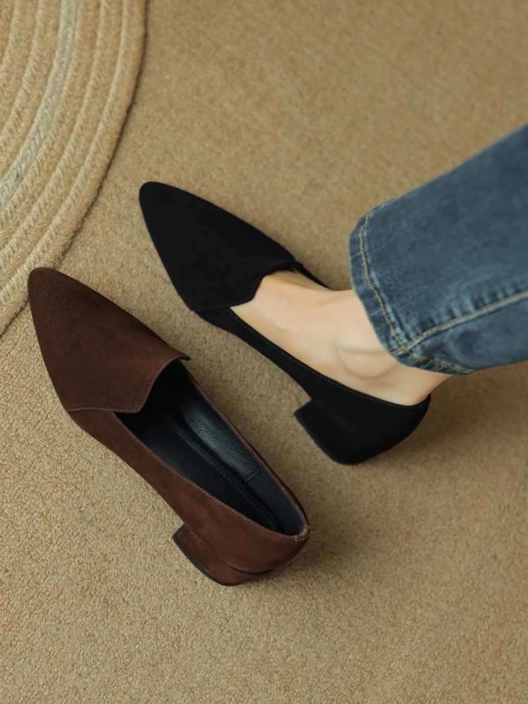 羊皮断码清仓春秋单鞋女尖头百搭法式复古磨砂小皮鞋一脚蹬工作鞋