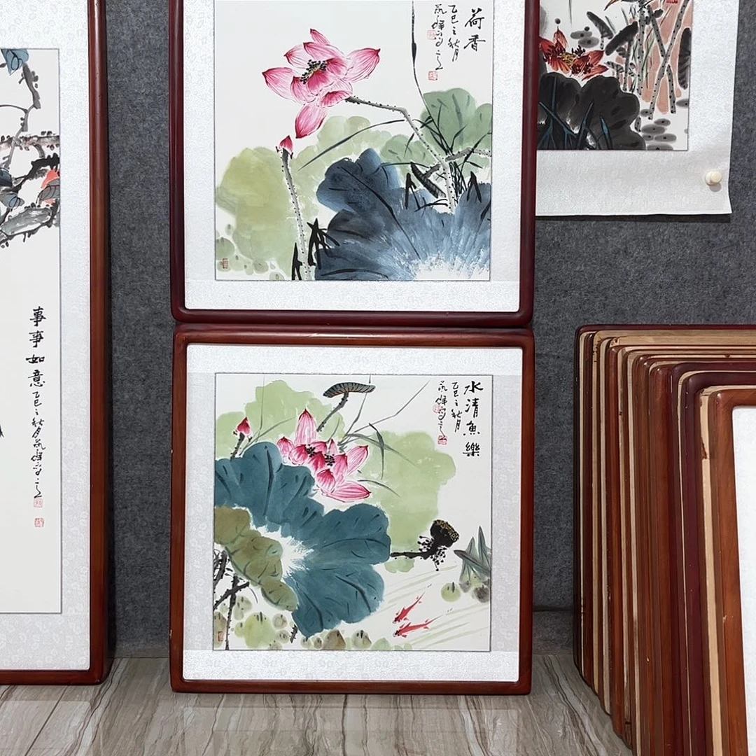 国画书画作品带框63×63