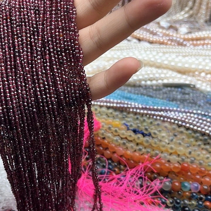 未镶嵌玛瑙/玉髓珠宝半成品2条2mm左右石榴石刻面