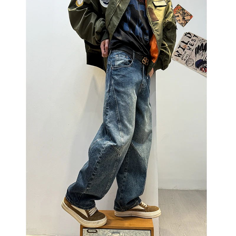 侧边立体切割多折位伐木工装牛仔裤 男女四季潮牌哈伦直筒跨牛