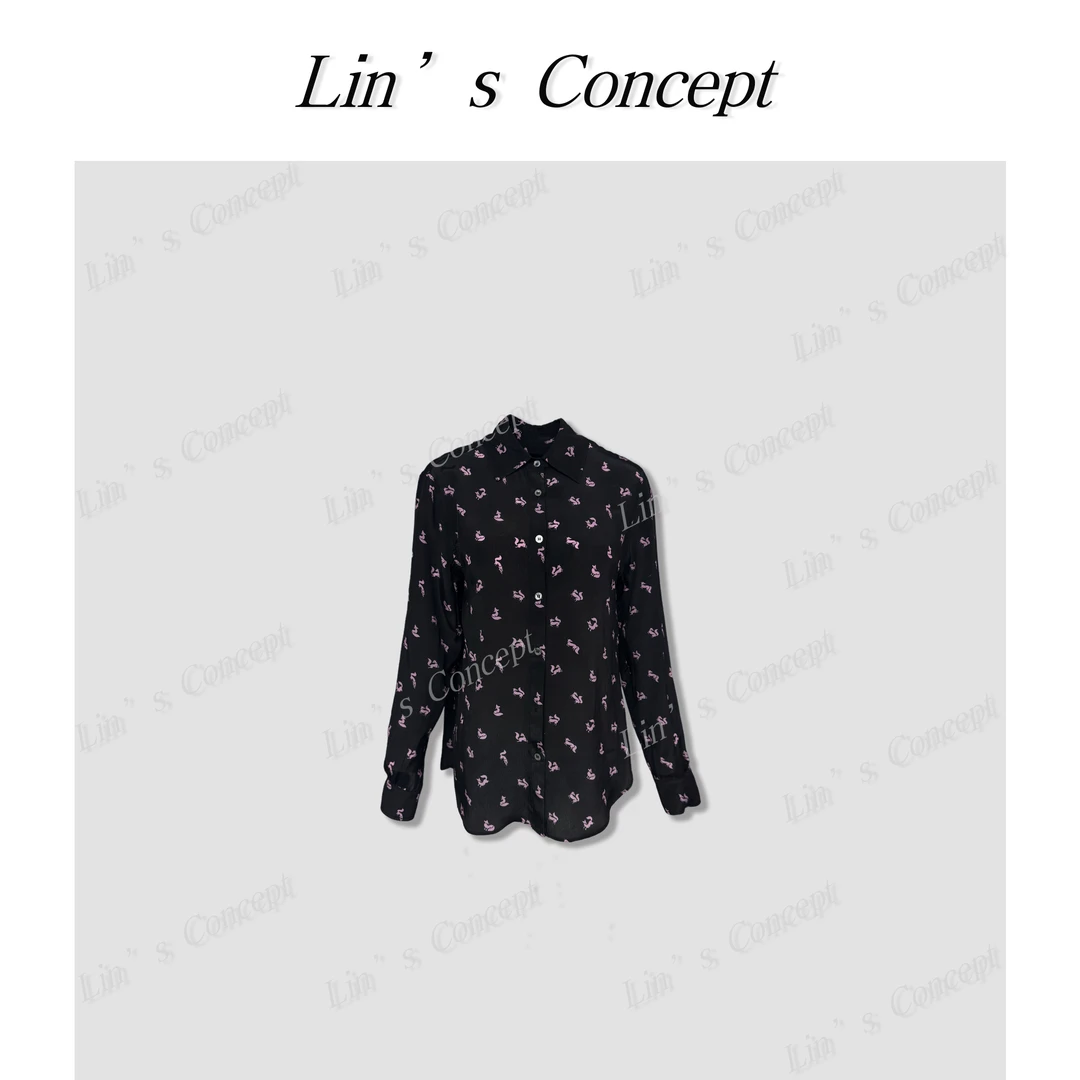 【Lin's concept】极简设计师款动物印花翻领长袖衬衫 DL2404675