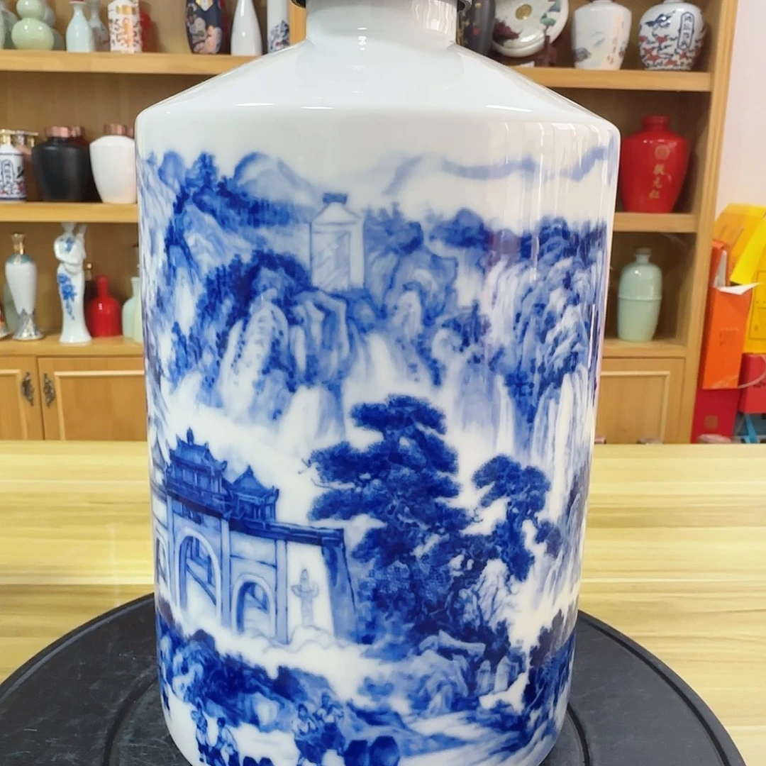 5个5斤装青花山水茅形瓶