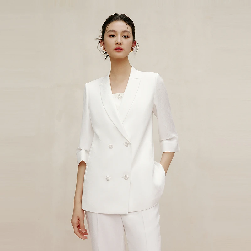 LIME/莱茵【静简之力】夏季醋酸光泽感西服女上衣白色LMGB3AWJK601