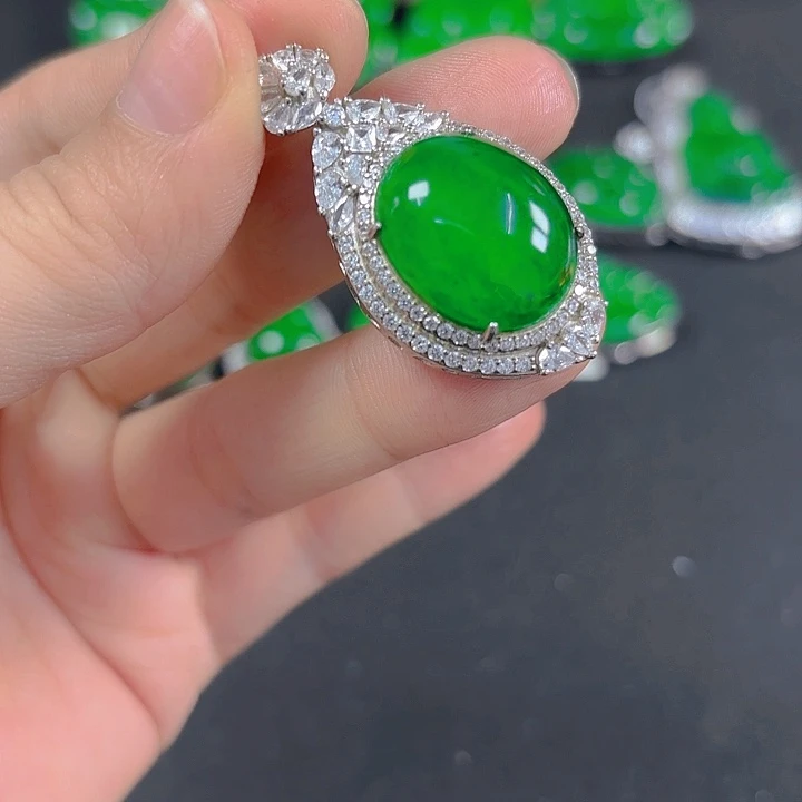 翡翠银S925镶嵌吊坠(不含链)