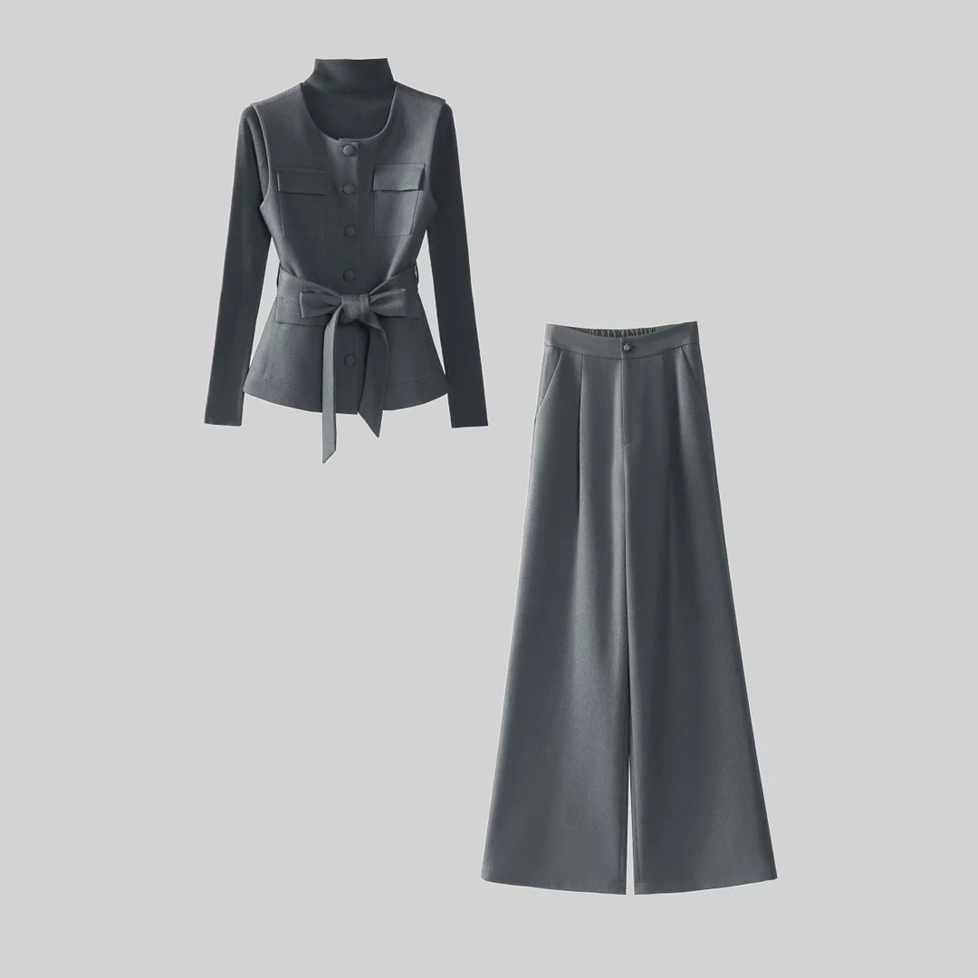 〈纪朵研〉1474早秋新款长袖T设计感马甲松紧腰阔腿裤