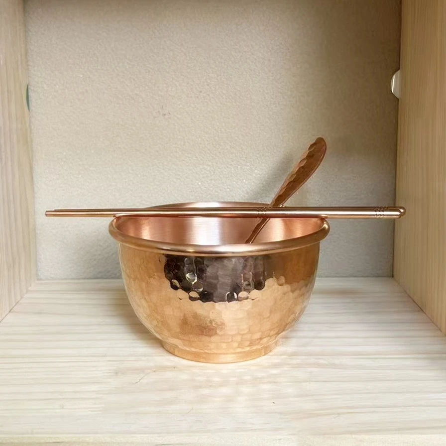 铜碗红铜家用饭碗铜勺铜筷子手工加厚铜餐具紫铜碗筷套装补铜