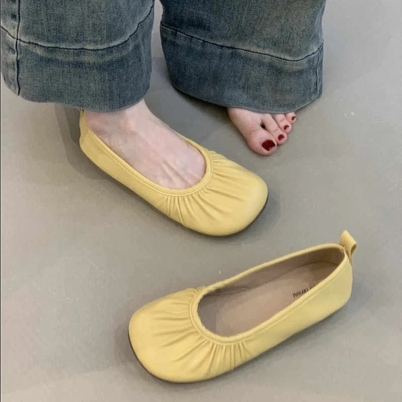 BLS-9518-9时装芭蕾单鞋女2025年法式个性褶皱圆头浅口平底奶奶鞋