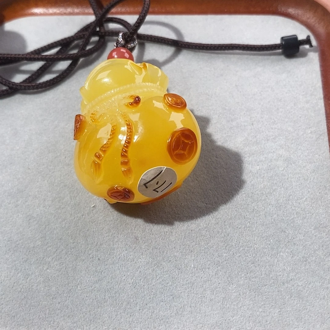琥珀未镶嵌裸石钱袋子吊坠