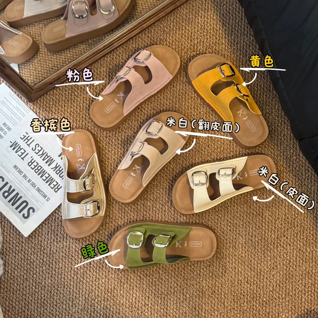 【EI】厚底勃肯凉拖鞋女夏外穿2025新款软底休闲踩屎感沙滩一字拖