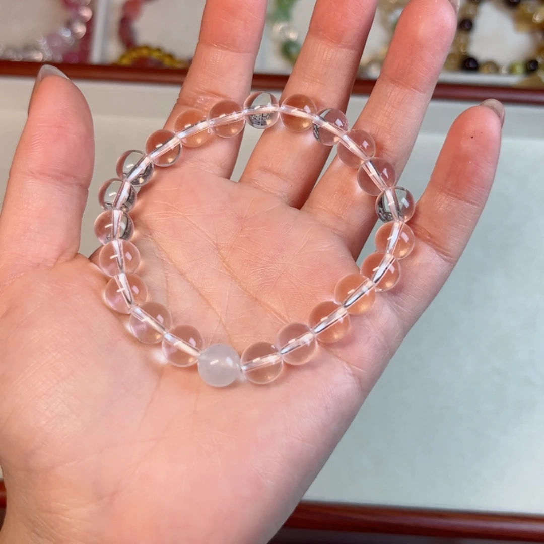 水晶手链未镶嵌C**i透体白水6.5mm+海蓝宝