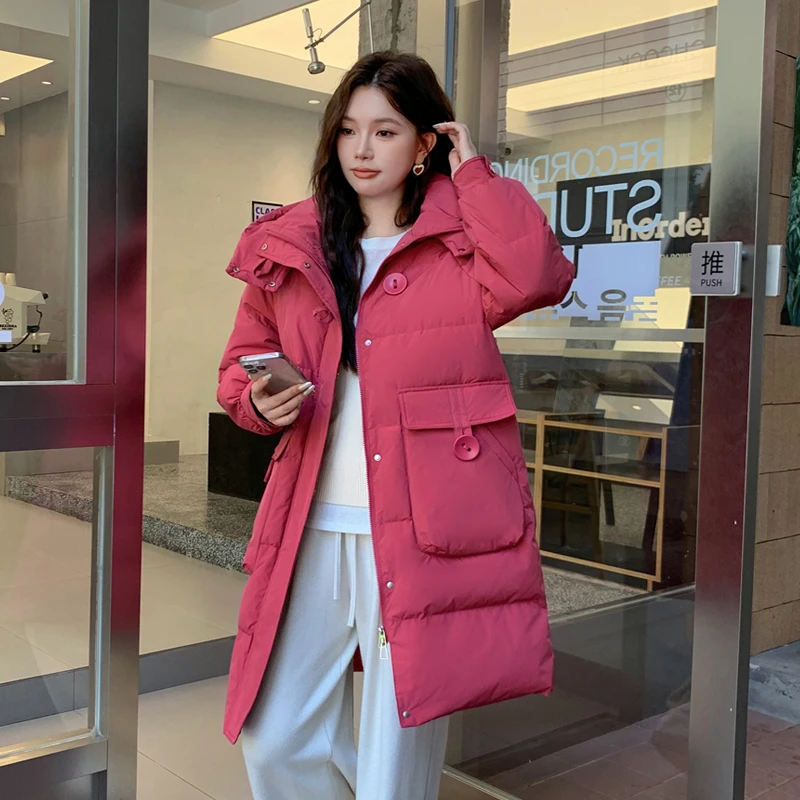 加肥加大白鸭绒羽绒服女胖mm200斤长款韩版过膝冬季女士时尚