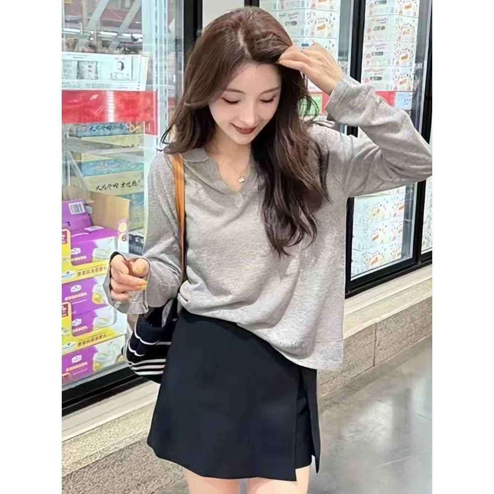 翻领薄款气质亚麻冰丝针织衫女2025新款秋季宽松防晒罩衫长袖女潮