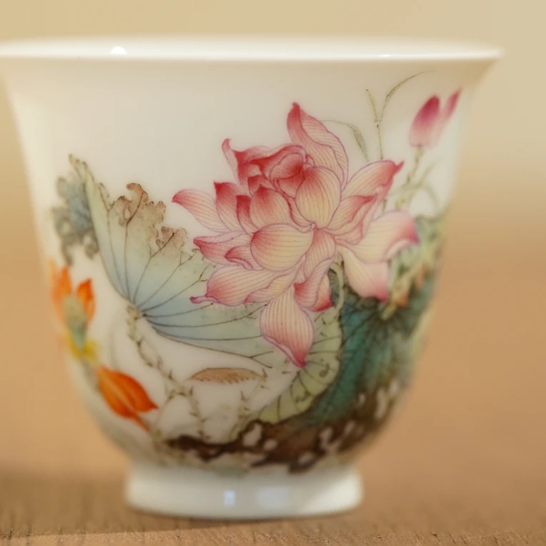 景宫瓷园-在川 粉彩风荷花神杯 景德镇瓷器新品纯手绘 主人杯粉彩