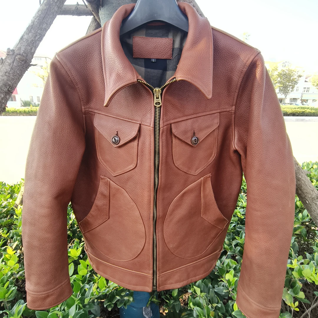 门多萨安欣同款2.0重磅男士真皮皮衣