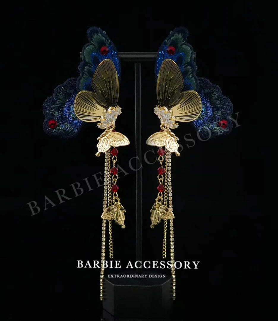 铜合金合成锆石耳饰 【蝶红飞舞】法式既视感设计款高级感绝美耳环