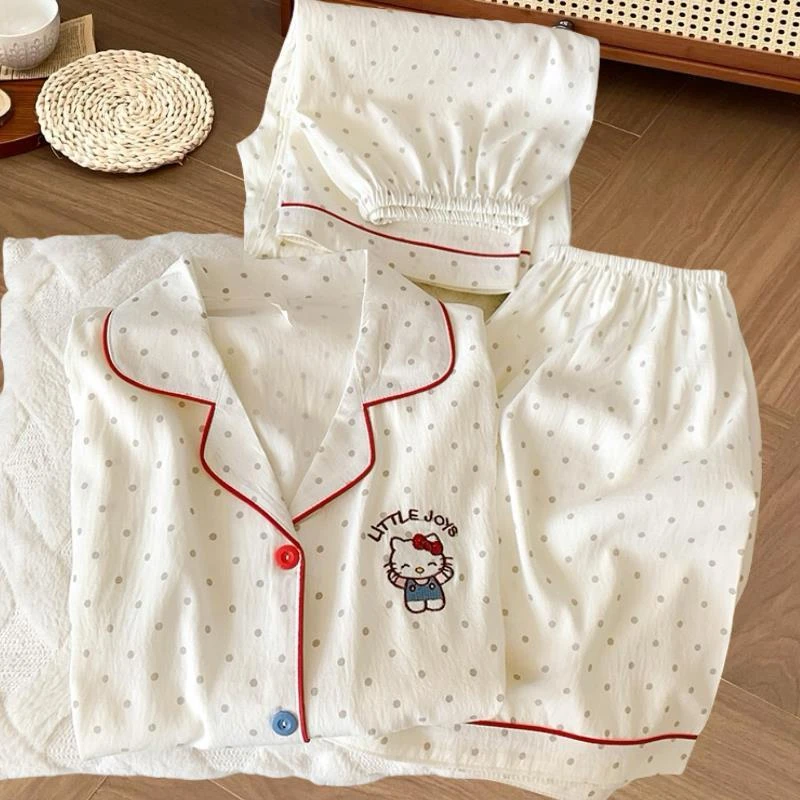 三件套2025新款云朵棉睡衣女夏季纯欲大码樱桃清新开衫套装家居服