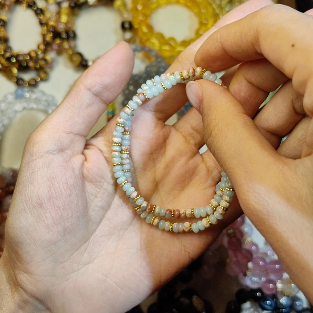 烟晶手链银S925镶嵌天然寿山石双圈手链