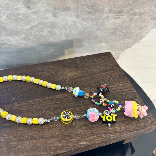 铜合金仿珍珠项链 粉熊耳娃娃项链XL2901