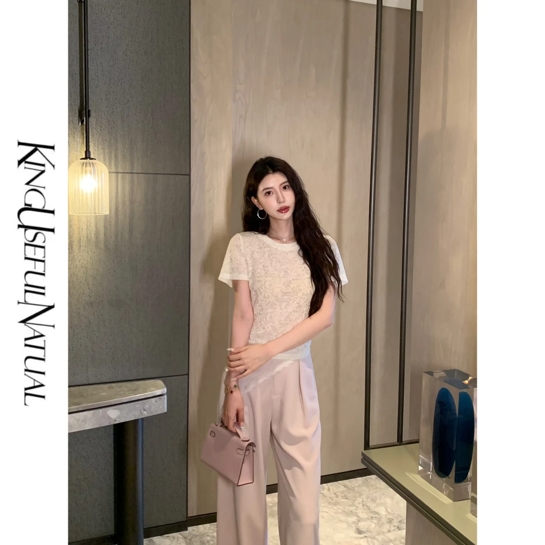 KUN【洛花】显瘦度up 蕾丝肌理提花亲肤精致圆领凉感短袖上衣